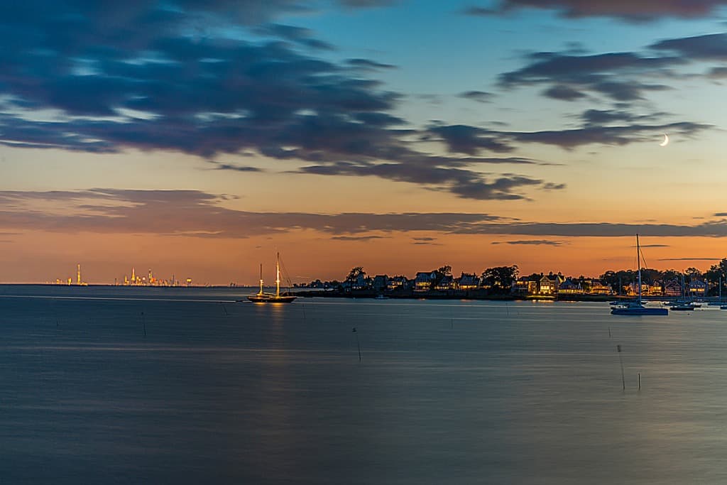 Long Island Sound at dusk on the Fairfield County coast